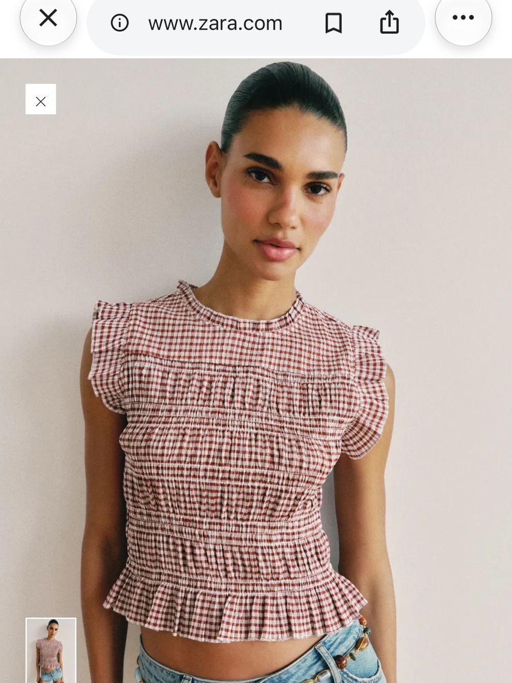 Zara Burgundy Gingham Smocked Ruffle Top